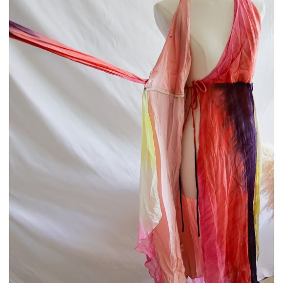 BCBGMAXAZRIA y2k Vintage Silk rainbow wrap dress size 4 S - Picture 6 of 8